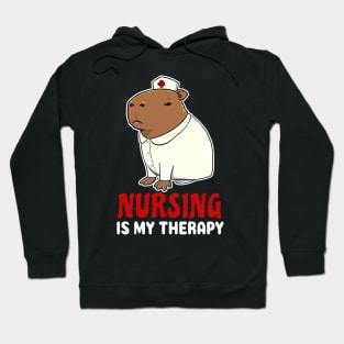 Nursing is my therapy cartoon Capybara Hoodie